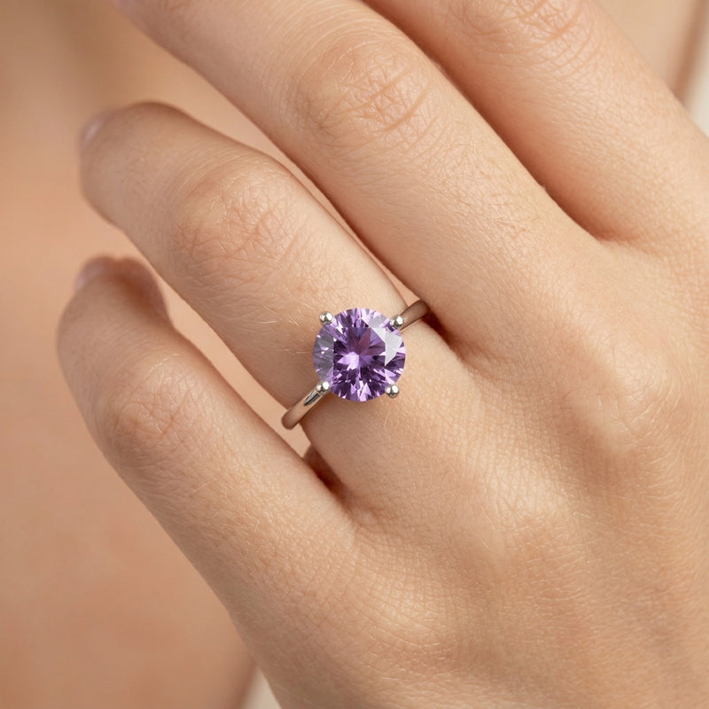 amethyst birthstone ring in white gold finish — model view