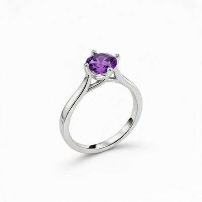 amethyst birthstone ring in white gold finish — side view