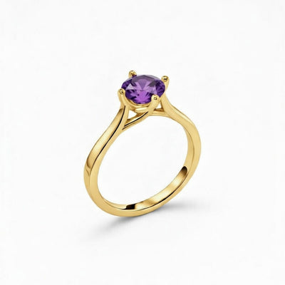 amethyst birthstone ring in yellow gold finish — side view