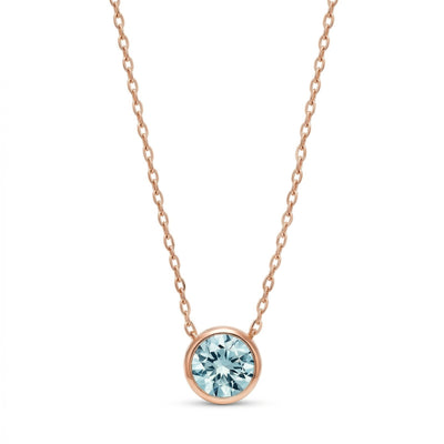 aquamarine birthstone necklace in rose gold finish — front view