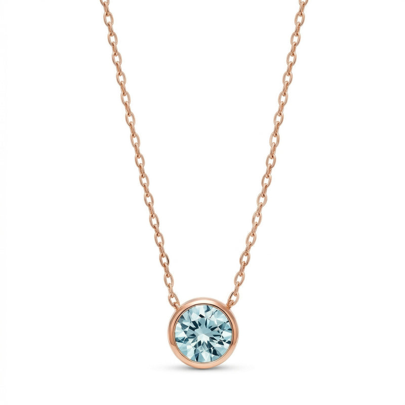 aquamarine birthstone necklace in rose gold finish — front view