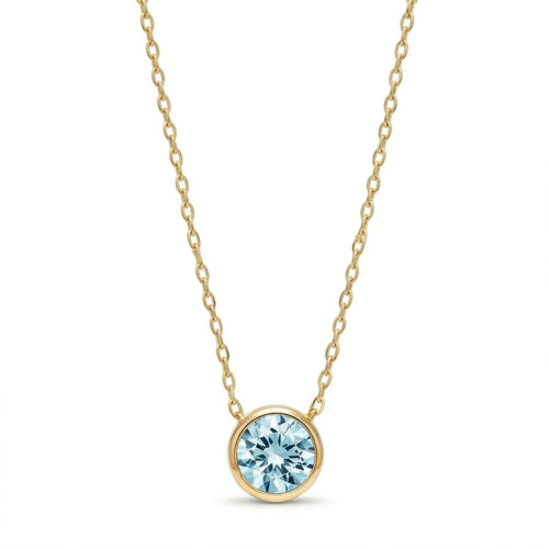 aquamarine birthstone necklace in yellow gold finish — front view