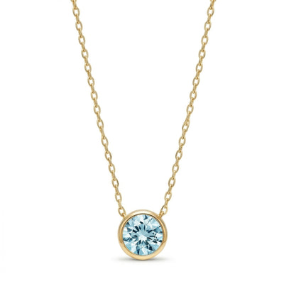aquamarine birthstone necklace in yellow gold finish — front view