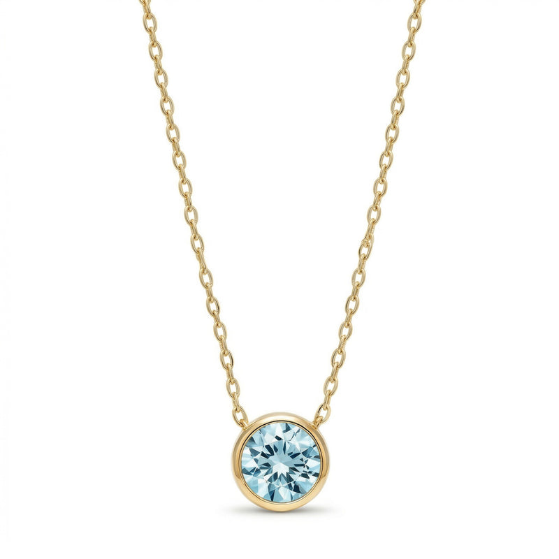 aquamarine birthstone necklace in yellow gold finish — front view