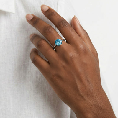 aquamarine birthstone ring in white gold finish — model view