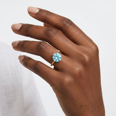aquamarine birthstone ring in yellow gold finish — model view