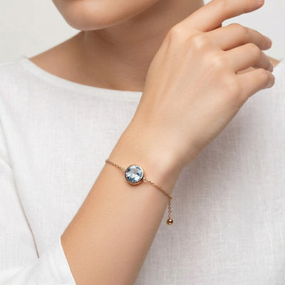 aquamarine birthstone bracelet in rose gold finish — model view