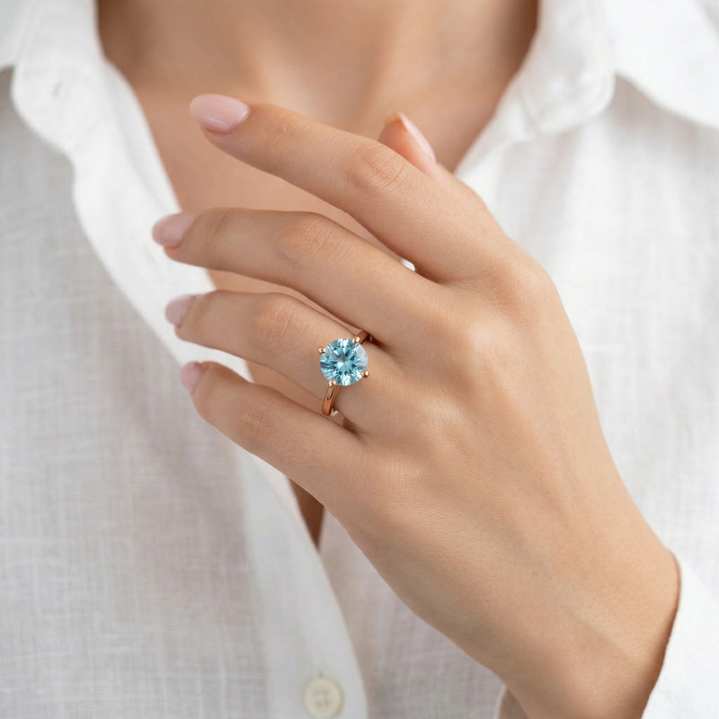 aquamarine birthstone ring in rose gold finish — model view