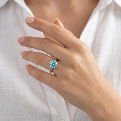 aquamarine birthstone ring in white gold finish — model view