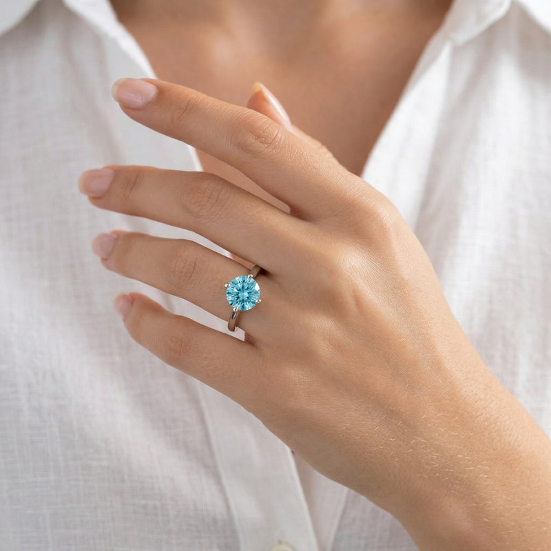 aquamarine birthstone ring in white gold finish — model view