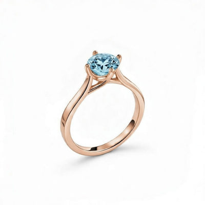 aquamarine birthstone ring in rose gold finish — side view