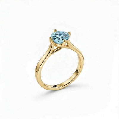 aquamarine birthstone ring in yellow gold finish — side view