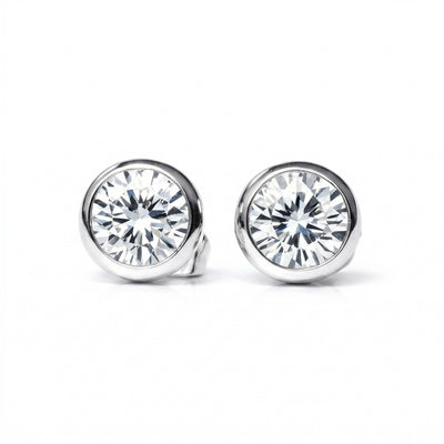 diamond birthstone stud earrings in white gold finish — front view