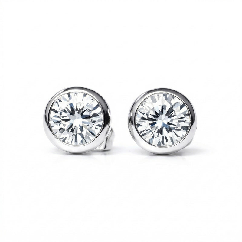 diamond birthstone stud earrings in white gold finish — front view