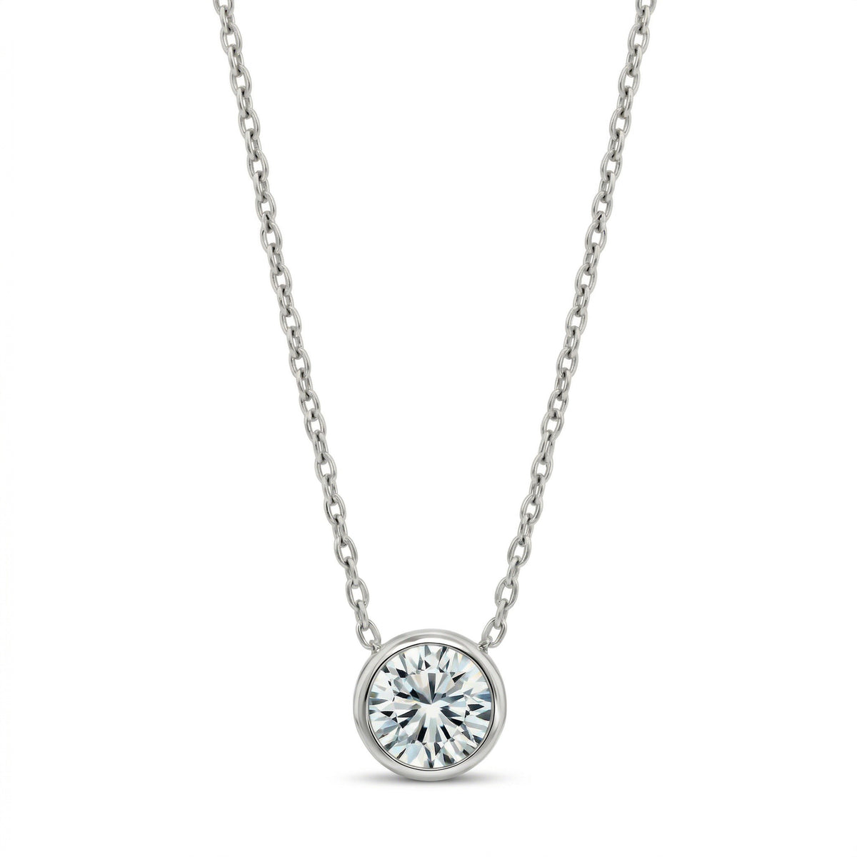 diamond birthstone necklace in white gold finish — front view
