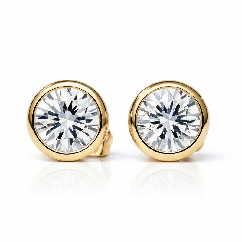 diamond birthstone stud earrings in yellow gold finish — front view