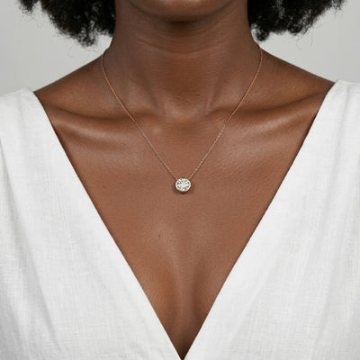 diamond birthstone necklace in rose gold finish — model view