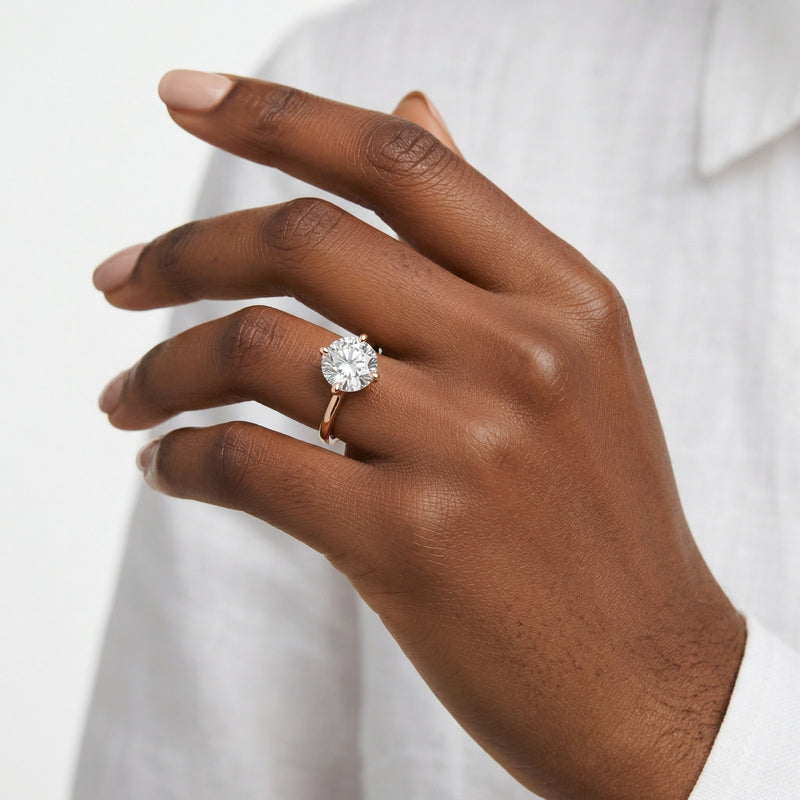 diamond birthstone ring in rose gold finish — model view