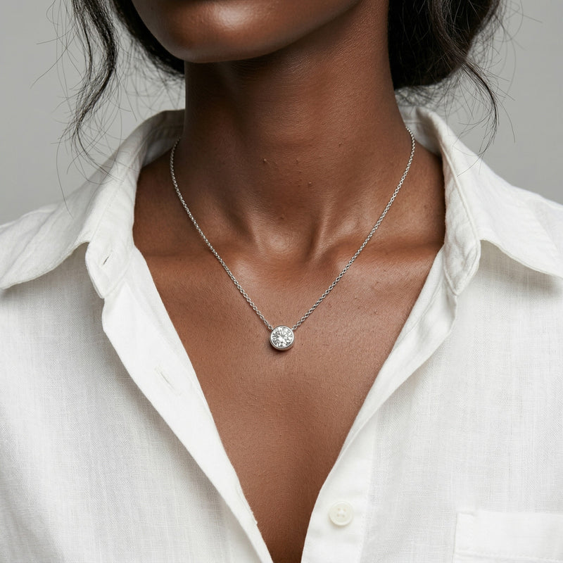 diamond birthstone necklace in white gold finish — model view