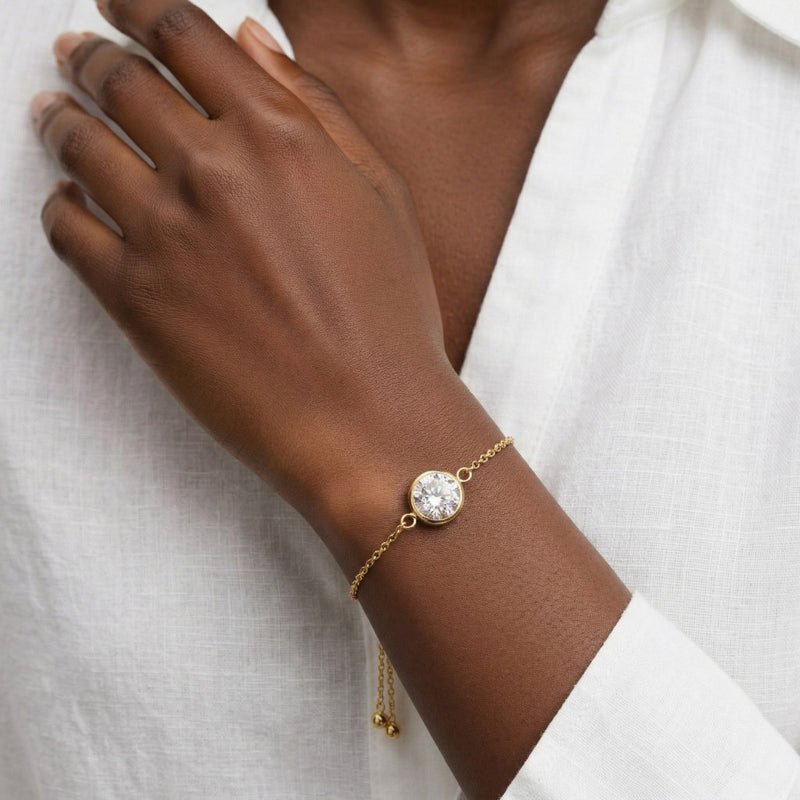 diamond birthstone bracelet in yellow gold finish — model view