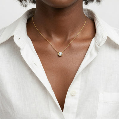diamond birthstone necklace in yellow gold finish — model view