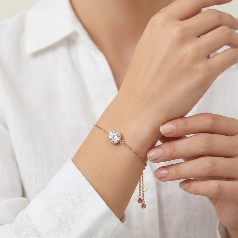diamond birthstone bracelet in rose gold finish — model view