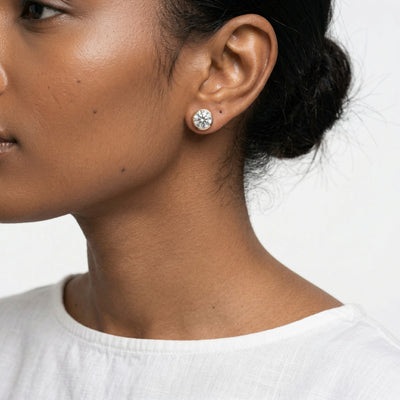 diamond birthstone stud earrings in rose gold finish — model view