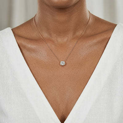 diamond birthstone necklace in rose gold finish — model view