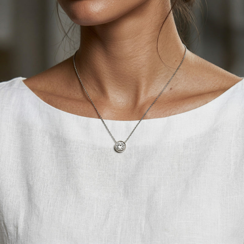diamond birthstone necklace in white gold finish — model view