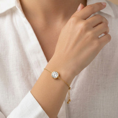 diamond birthstone bracelet in yellow gold finish — model view