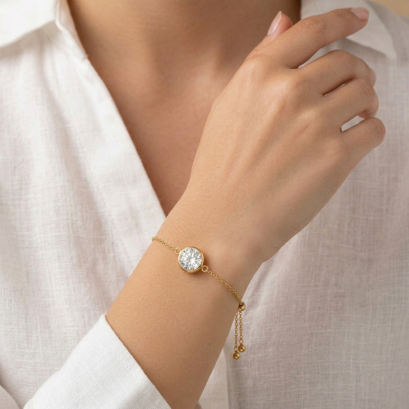 diamond birthstone bracelet in yellow gold finish — model view