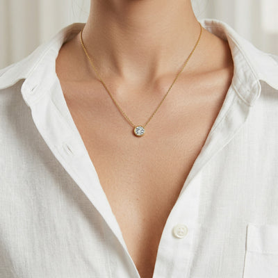 diamond birthstone necklace in yellow gold finish — model view