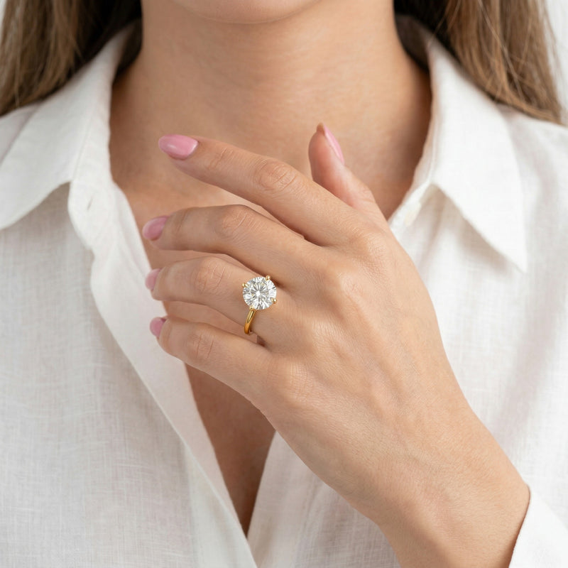 diamond birthstone ring in yellow gold finish — model view