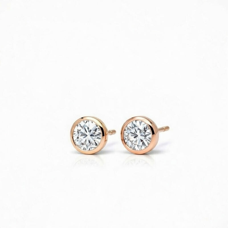 diamond birthstone stud earrings in rose gold finish — side view