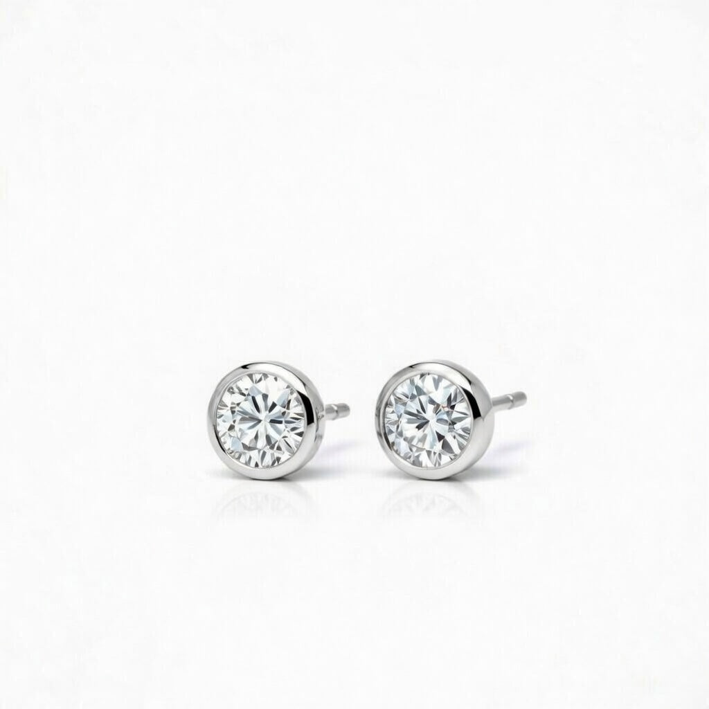 diamond birthstone stud earrings in white gold finish — side view
