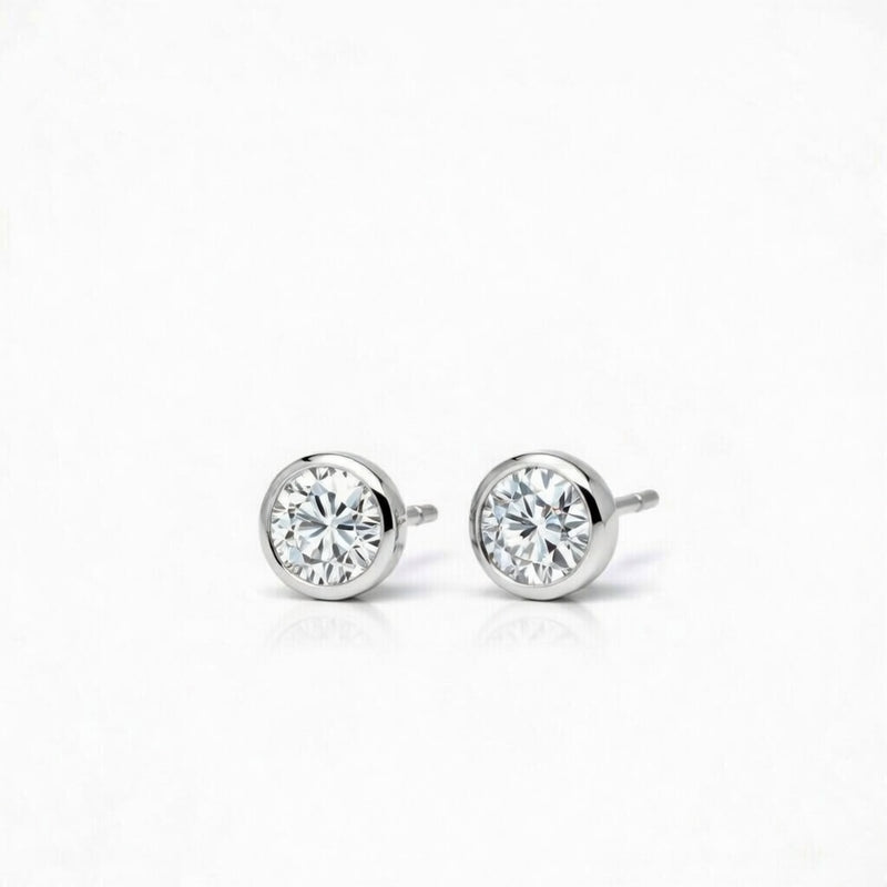 diamond birthstone stud earrings in white gold finish — side view