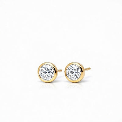 diamond birthstone stud earrings in yellow gold finish — side view