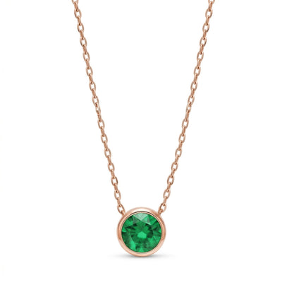 emerald birthstone necklace in rose gold finish — front view
