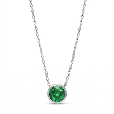 emerald birthstone necklace in white gold finish — front view