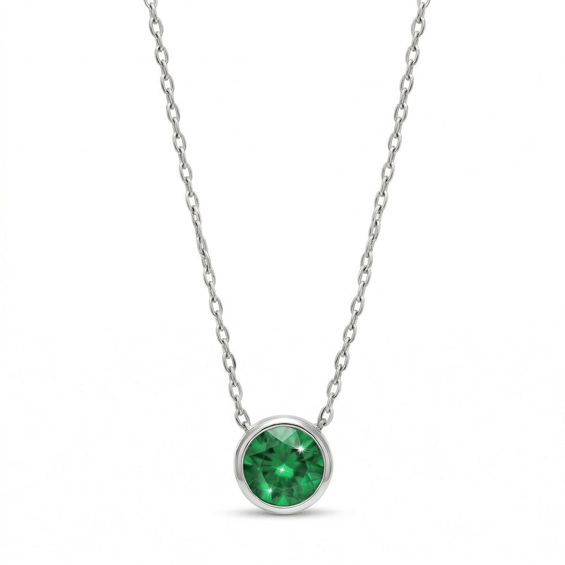 emerald birthstone necklace in white gold finish — front view