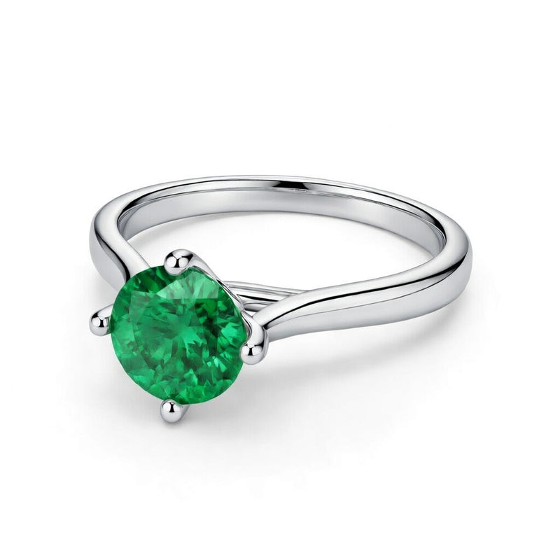 emerald birthstone ring in white gold finish — front view