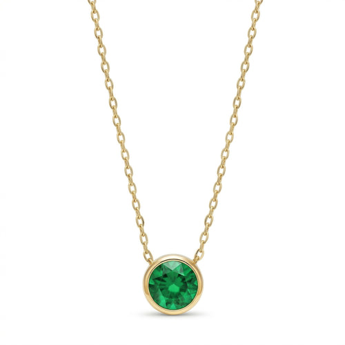 emerald birthstone necklace in yellow gold finish — front view