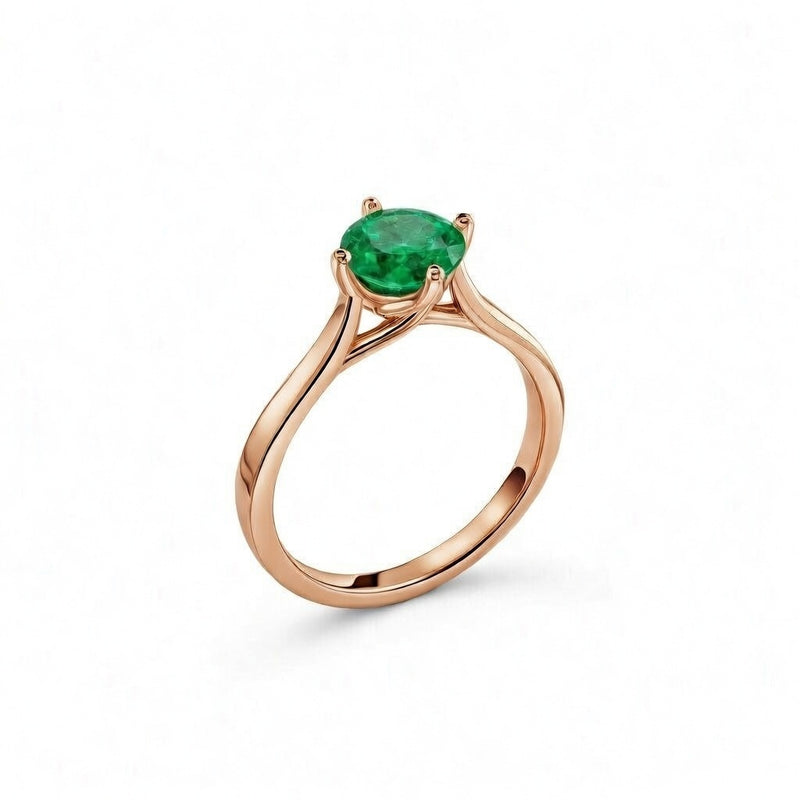 emerald birthstone ring in rose gold finish — side view
