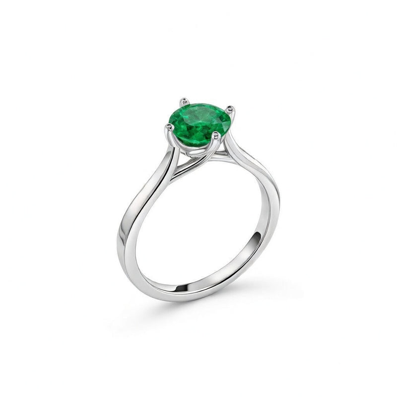 emerald birthstone ring in white gold finish — side view