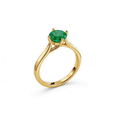 emerald birthstone ring in yellow gold finish — side view