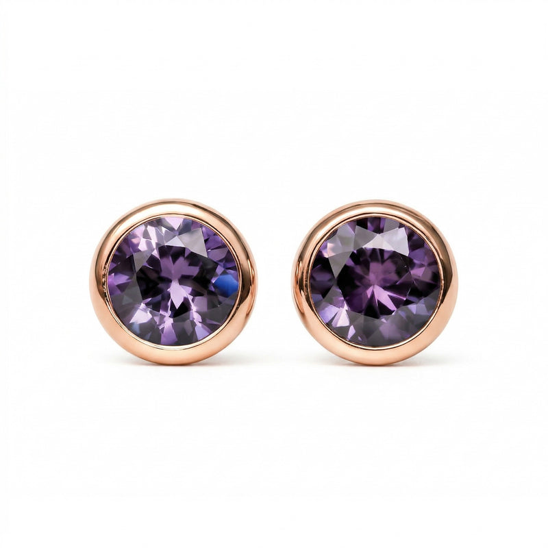 alexandrite birthstone stud earrings in rose gold finish — front view