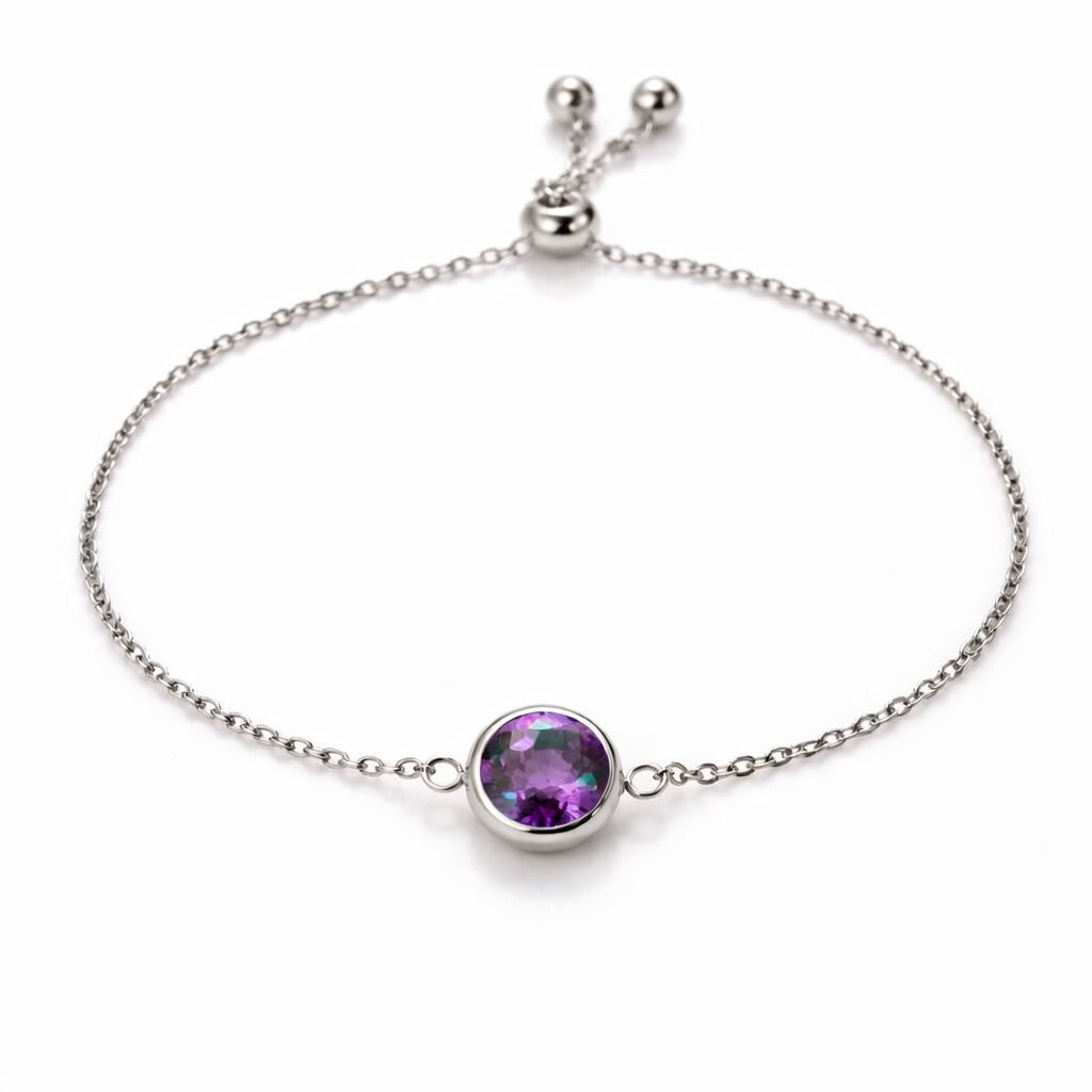 alexandrite birthstone bracelet in white gold finish — front view