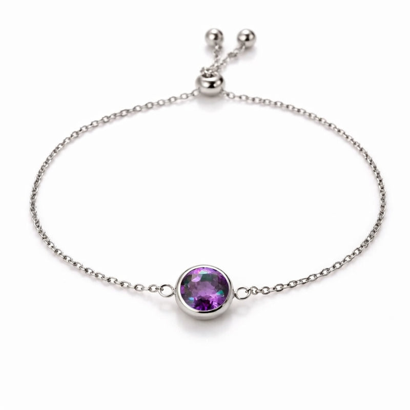 alexandrite birthstone bracelet in white gold finish — front view
