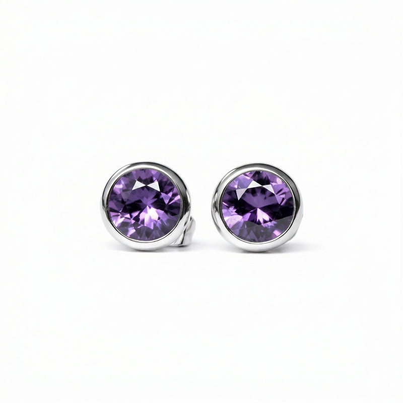 alexandrite birthstone stud earrings in white gold finish — front view