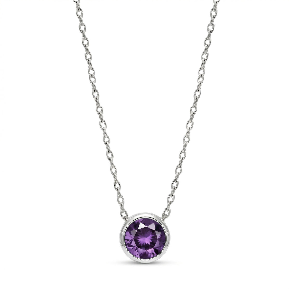 alexandrite birthstone necklace in white gold finish — front view